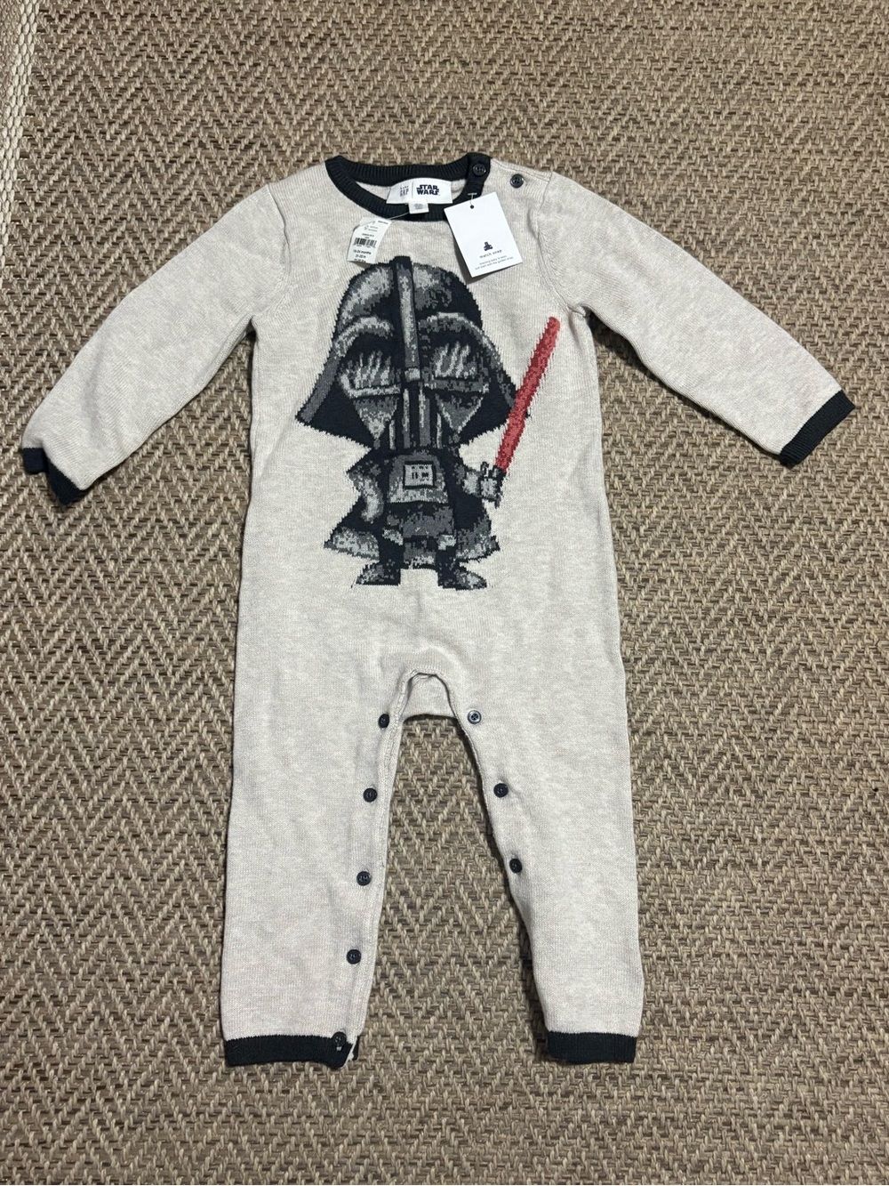 NWT Baby Gap Star Wars Darth Vader Knit Long Sleeve Romper Size 18-24 Months